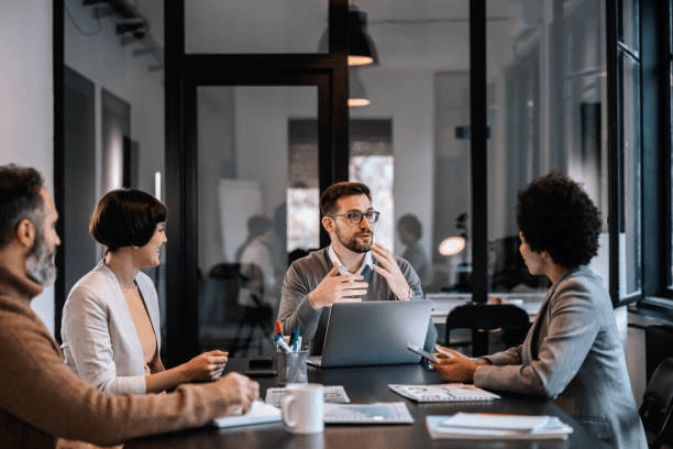 Business team discussing AI workflow automation